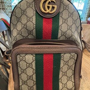 Gucci Beige and Brown Backpack with Red and Green Stripes